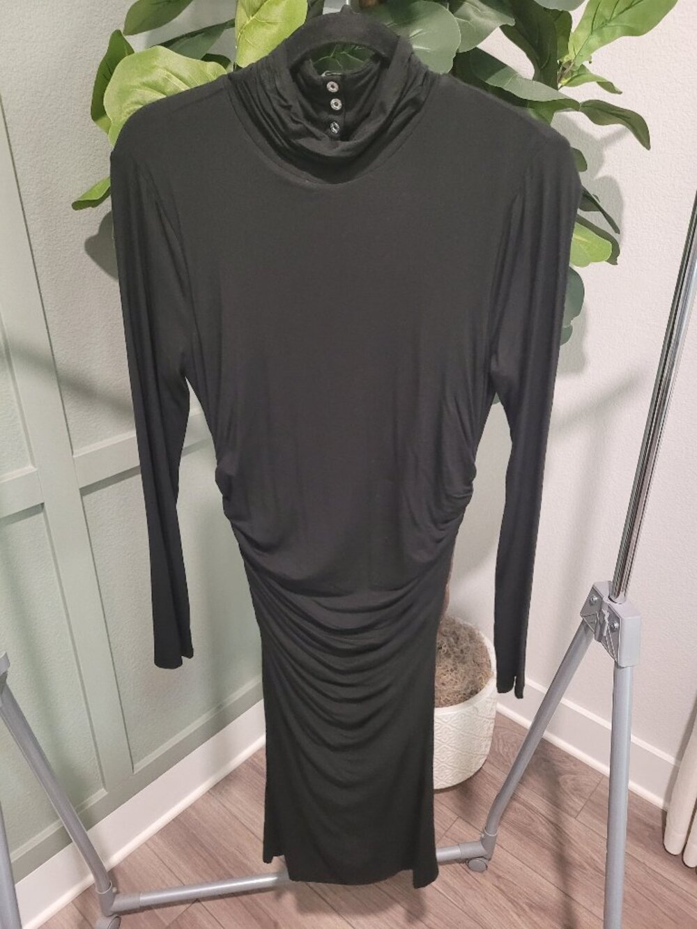 WHBM White House Black Market NWT Ruched Midi Dress Black Cowl Neck